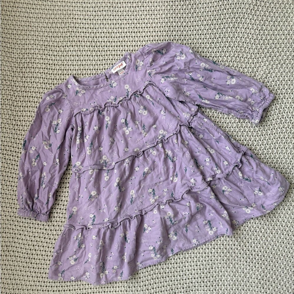 Cat & Jack Girls 4/5 XS Purple Floral Long Sleeve Dress